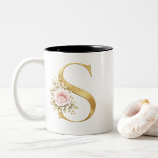 Tasse 2 Couleurs Luxury Gold Floral Letter S Monogram