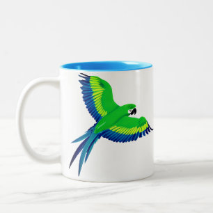 Tasse 2 Couleurs Macao vert et bleu / Perroquet en vol