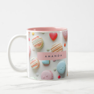 Tasse 2 Couleurs Macaron et cœur de bonbon pastel ludique personnal