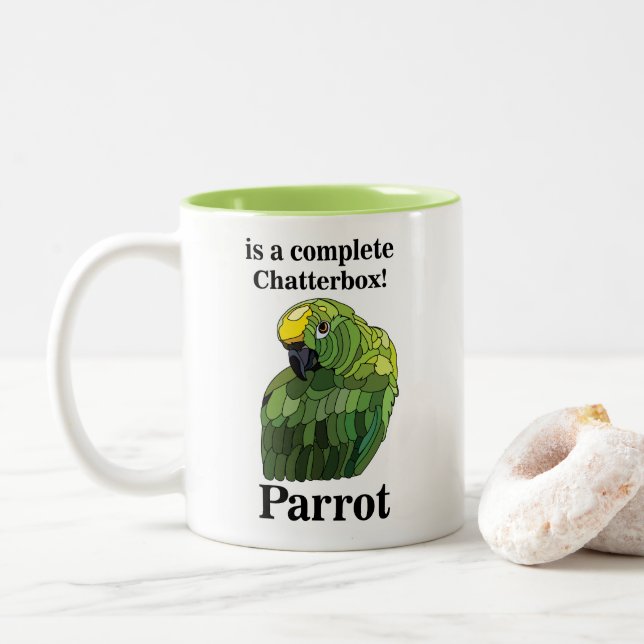 Tasse 2 Couleurs Macaw Parrot Bird Chatterbox drôle (Avec donut)