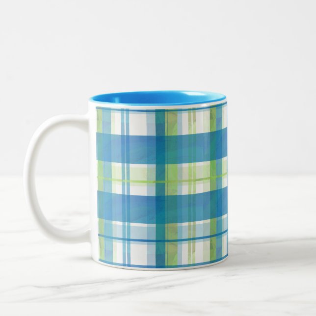 Tasse 2 Couleurs Madras Plaid Green et Blue (Gauche)