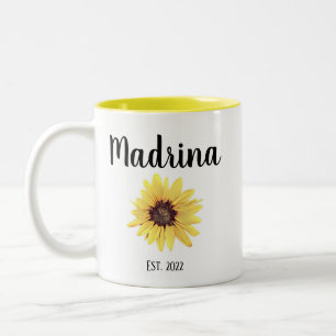 Tasse 2 Couleurs Madrina Est personnalisée. Tournesol peint
