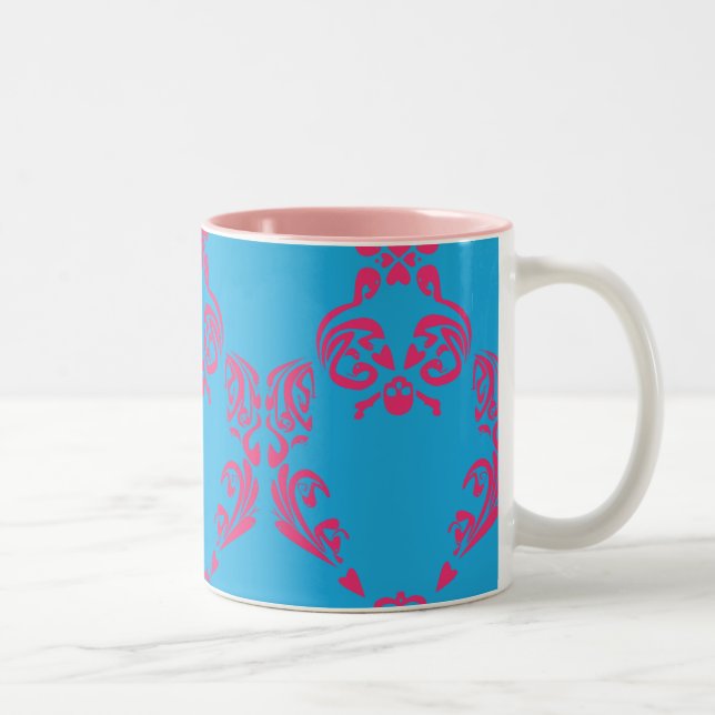 Tasse 2 Couleurs Magenta-Aqua de damassé (Droit)