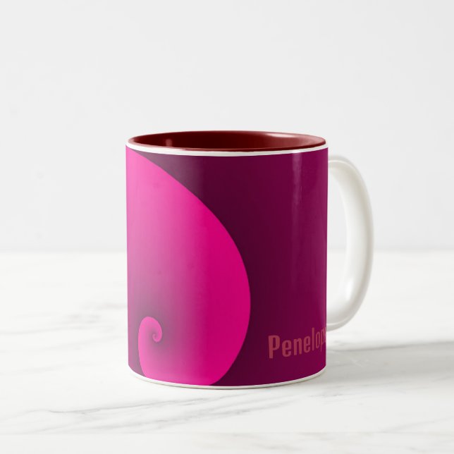 Tasse 2 Couleurs Magenta Spiral Monogramme Moderne tendance chic (Devant droit)