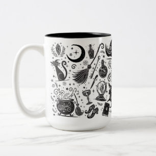 Tasse 2 Couleurs Magique Sorcière Whimsical Wiccan Pagan noir & bla