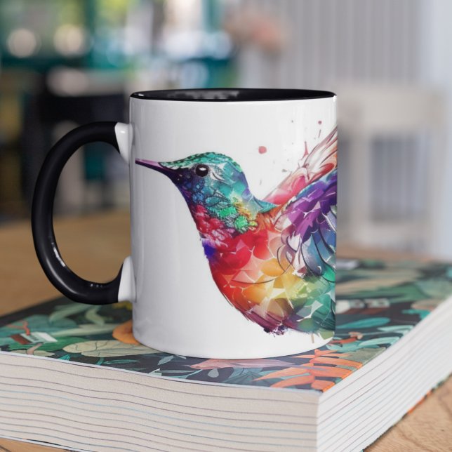 Tasse 2 Couleurs Magnifique colibri arc-en-ciel avec effet Splatter (Colorful hummingbird on two toned coffee mug for hummingbird lovers. )