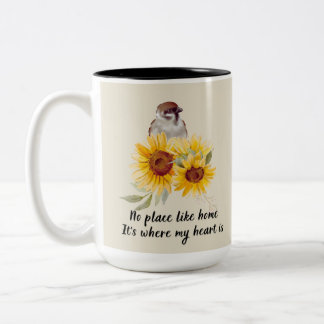 Tasse 2 Couleurs Magnifique Oiseau & Tournesols Avec Citation