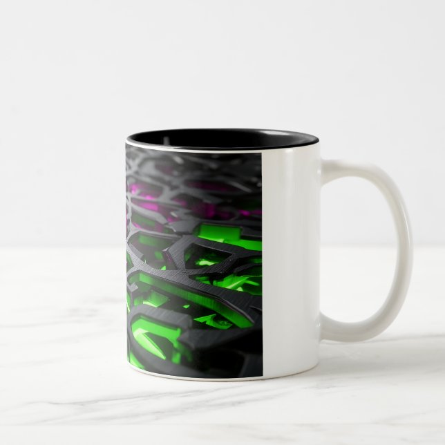 Tasse 2 Couleurs Maille 3D Cyberpunk Rose Néon Vert Abstrait (Droit)