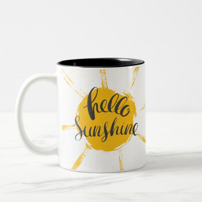 Tasse 2 Couleurs Main Jaune Dessinée Sun Hello Sunshine Image Texte (Gauche)