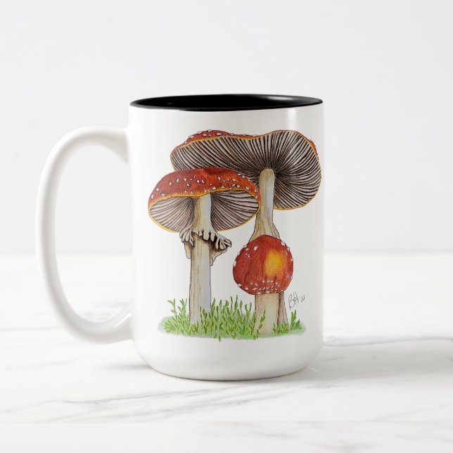 Tasse 2 Couleurs Main tirée Amanita Muscaria (Gauche)