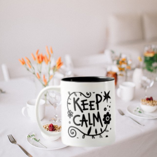 Tasse 2 Couleurs Maintenez le calme, typographie noire (Créateur téléchargé)