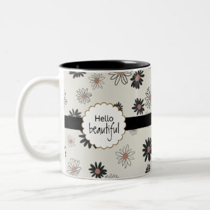 Tasse 2 Couleurs Maisières Bonjour Belle Motif Floral Rose Noir