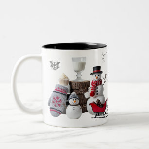 Tasse 2 Couleurs Maison de ferme Cabane Bonhomme de neige Famille