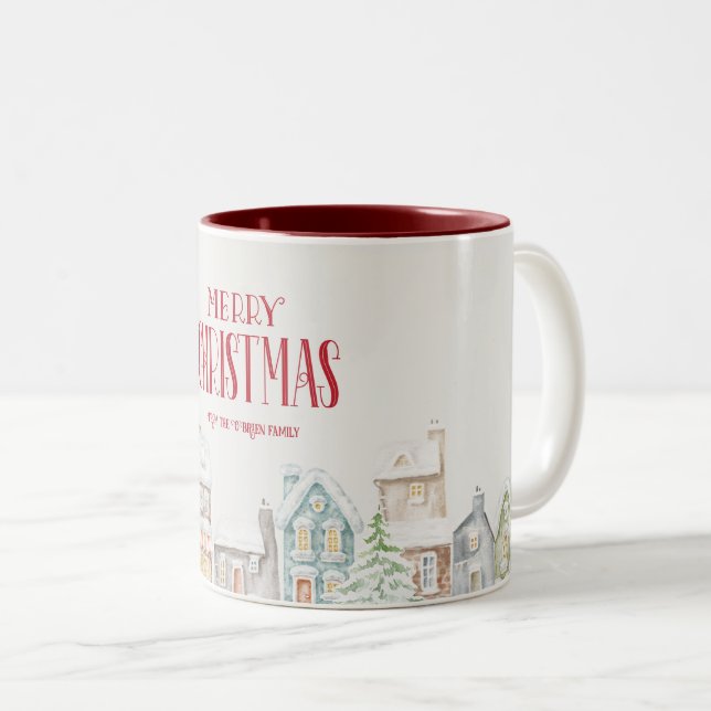 Tasse 2 Couleurs Maisons d'hiver de Noël cosy (Devant droit)