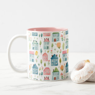 Tasse 2 Couleurs Maisons en Aquarelle Cute Pastel
