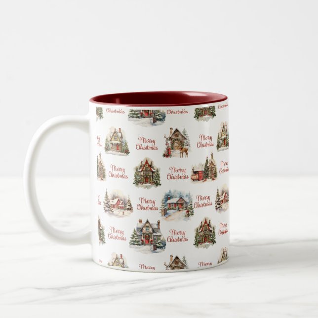 Tasse 2 Couleurs Maisons Joyeux Motif de Noël (Gauche)