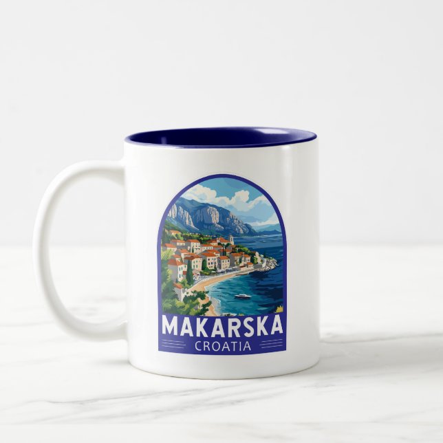 Tasse 2 Couleurs Makarska Croatie Emblème d'art de voyage (Gauche)