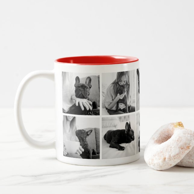 Tasse 2 Couleurs Make Your Own Pet Photo Collage | Black and White (Avec donut)