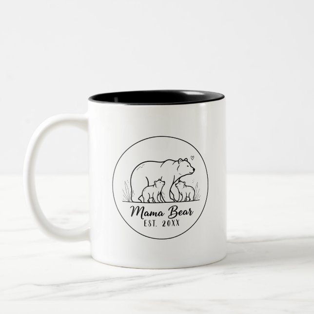 Tasse 2 Couleurs Mama Bear EST 2025 Logo Cercle Ligne Art (Gauche)