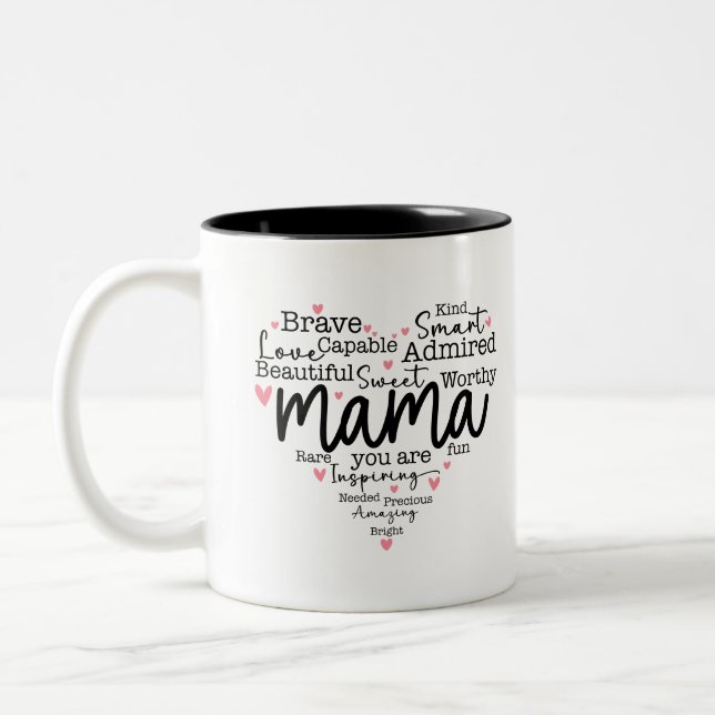 Tasse 2 Couleurs Mama Cadeau Maman Script Coeurs inspirants (Gauche)