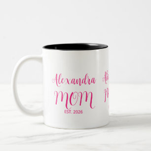 Tasse 2 Couleurs Maman a établi le nom du script rose Tons Deux Caf