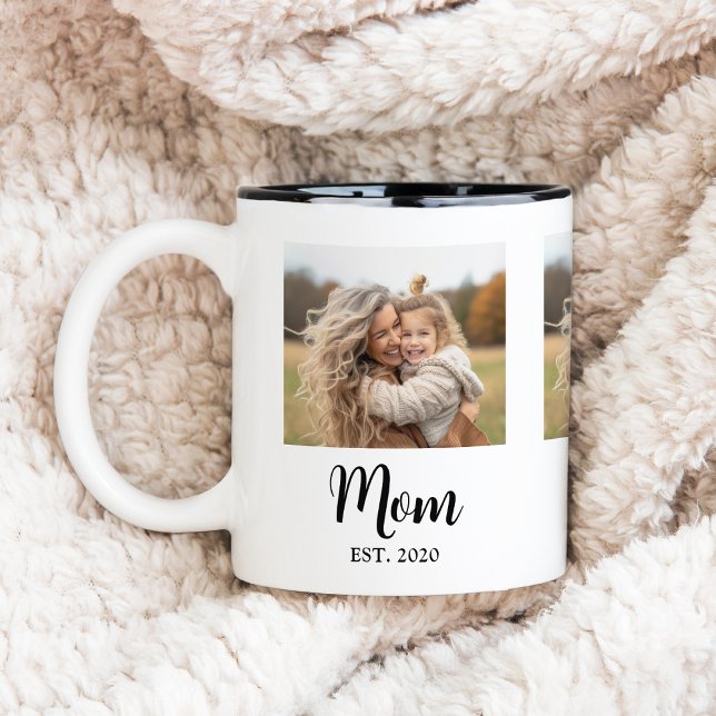 Tasse 2 Couleurs Maman a établi une photo de script (Mom established year and photo, personalized mug gift for  Mothers Day, Birthday or just because! )