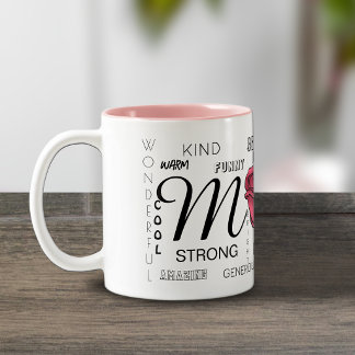 Tasse 2 Couleurs Maman avec cœur rose et mots gentils rose