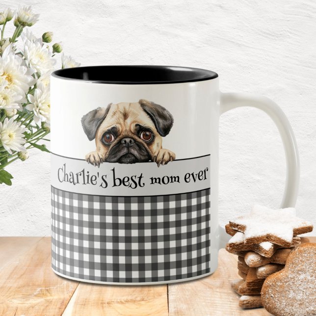 Tasse 2 Couleurs Maman Chien Aquarelle Pug Personnalisé (Créateur téléchargé)