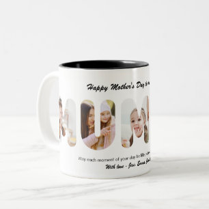 Tasse 2 Couleurs Maman Collage de photos personnalisé pour la fête