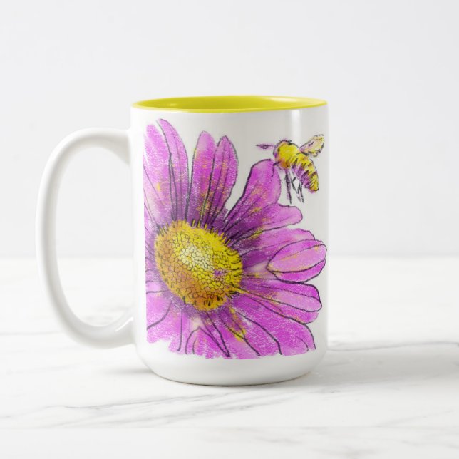 Tasse 2 Couleurs Maman de marguerite rose avec bourdon (Gauche)