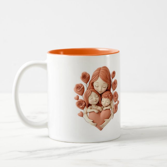 Tasse 2 Couleurs Maman et Enfants - 3d Céramique Art (Gauche)
