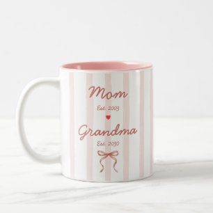 Tasse 2 Couleurs Maman et mamie dates personnalisées rayures roses 