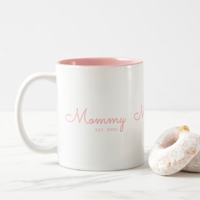 Tasse 2 Couleurs Maman Établie Rose Pâle Script  (Avec donut)