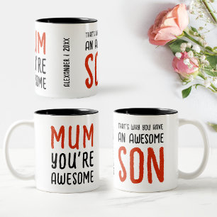 Tasse 2 Couleurs Maman Fils Moderne Rouge Noir Typographie Drôle In