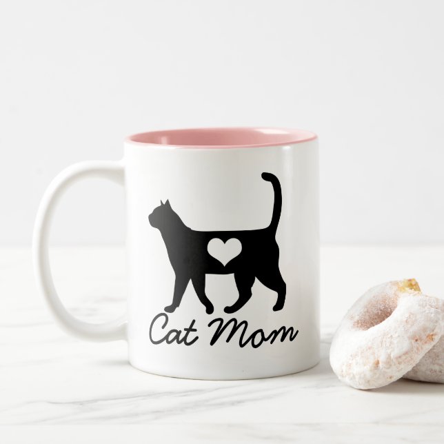 Tasse 2 Couleurs Maman moderne de chat de silhouette de chat (Avec donut)