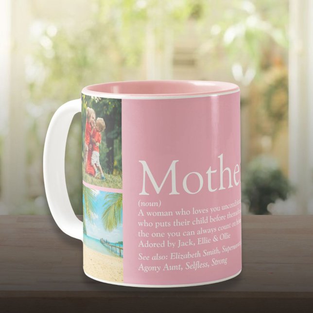Tasse 2 Couleurs Maman Mother Definition 4 Photo Collage Pink (Mom Mother Definition 4 Photo Collage Pink Two-Tone Coffee Mug)