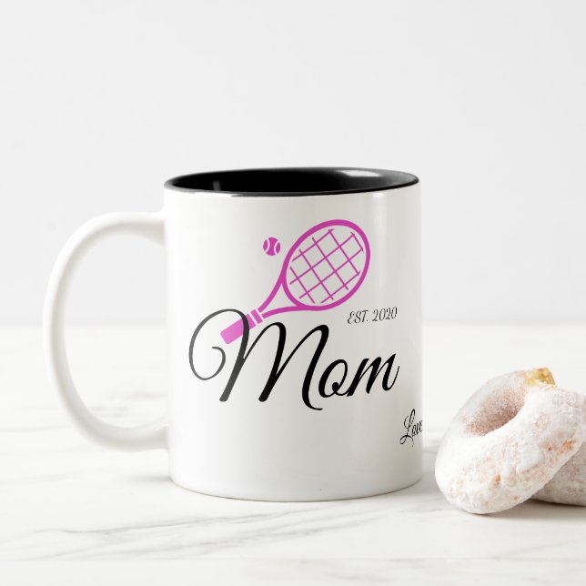 Tasse 2 Couleurs Maman | Mothers Day Pink Black Tennis Rackball (Avec donut)