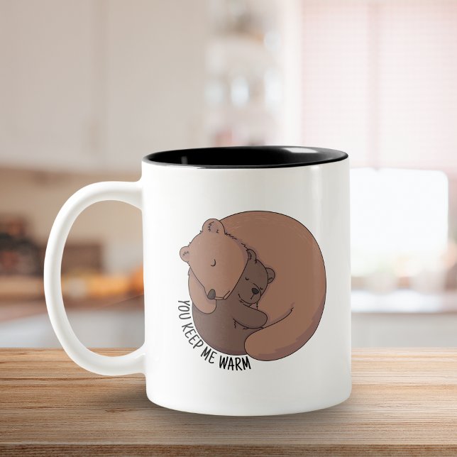 Tasse 2 Couleurs Maman Ours Accrocher Bébé Ours Cub ("You keep me warm")