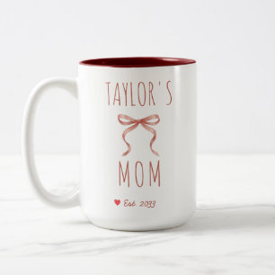 Tasse 2 Couleurs Maman Personnalisé Nom Chic Année Rose Ruban
