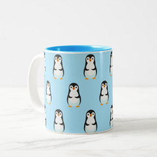 Tasse 2 Couleurs Manchot noir et blanc sur fond bleu clair