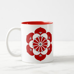Tasse 2 Couleurs Mandala Fleur de Lotus, Rouge Foncé, Gris et Blanc