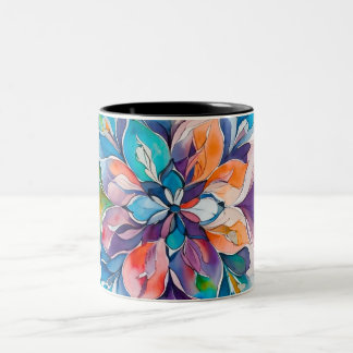 Tasse 2 Couleurs Mandala floral aquarelle multicolore