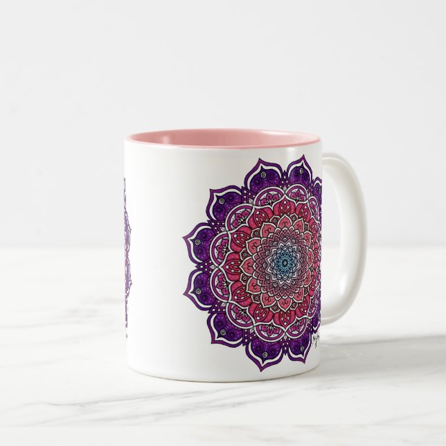 Tasse 2 Couleurs Mandala Florale rose-pourpre (Devant droit)