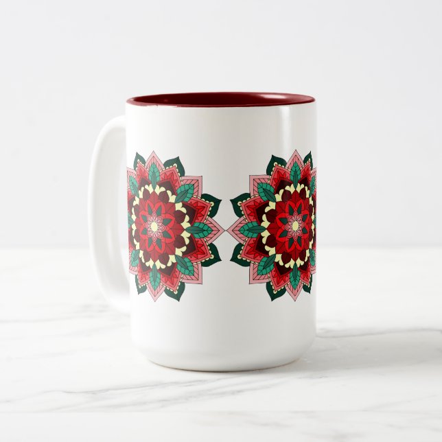 Tasse 2 Couleurs Mandala Motif 02 en rouge (Devant gauche)