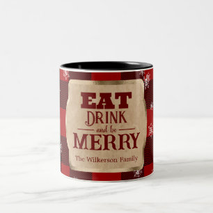Tasse 2 Couleurs Manger, boire et être joyeux - Noël rustique à car