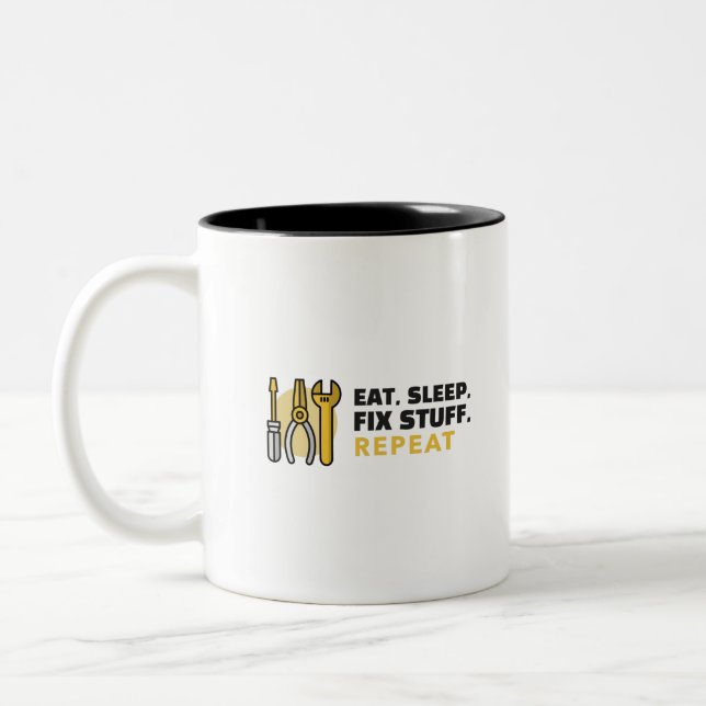 Tasse 2 Couleurs Manger Dormir Réparer des Choses Répéter (Gauche)