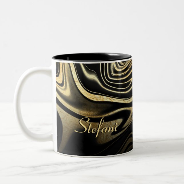 Tasse 2 Couleurs Marbre doré noir moderne pailleté (Gauche)