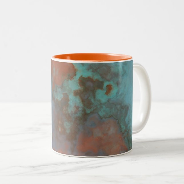 Tasse 2 Couleurs Marbre turquoise et rouille Abstrait (Devant droit)