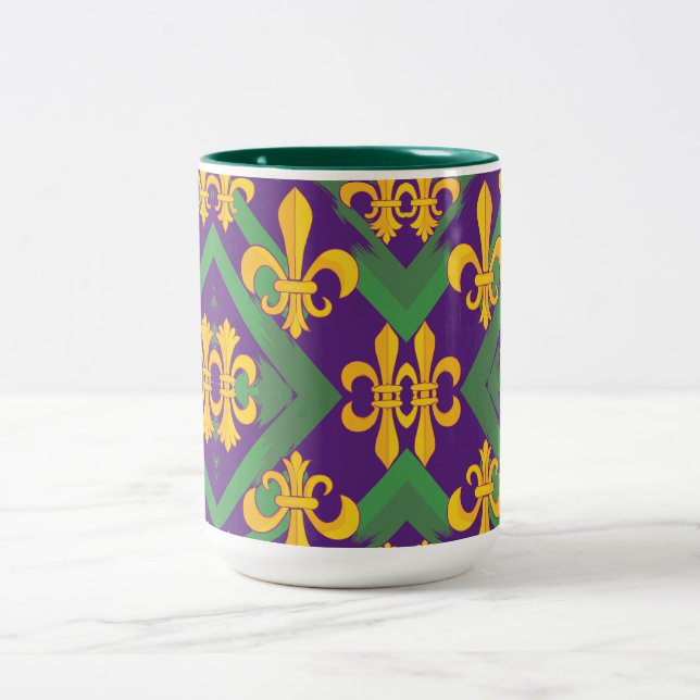 Tasse 2 Couleurs Mardi Gras Fleur de lis (Centre)