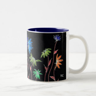 Tasse 2 Couleurs Marguerites peintes sur le noir